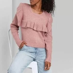 Wild Fable Mauve Crewneck Ruffle Pullover Sweater